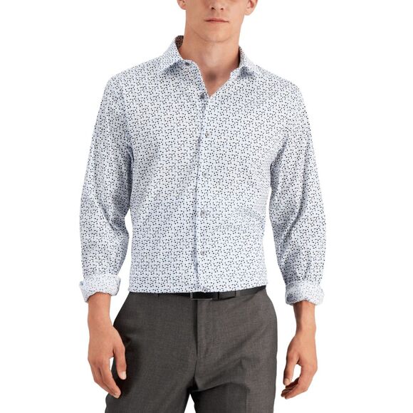 Alfani Men's Geometric Button Down Shirt - White Light Blue S - Picture 1 of 5